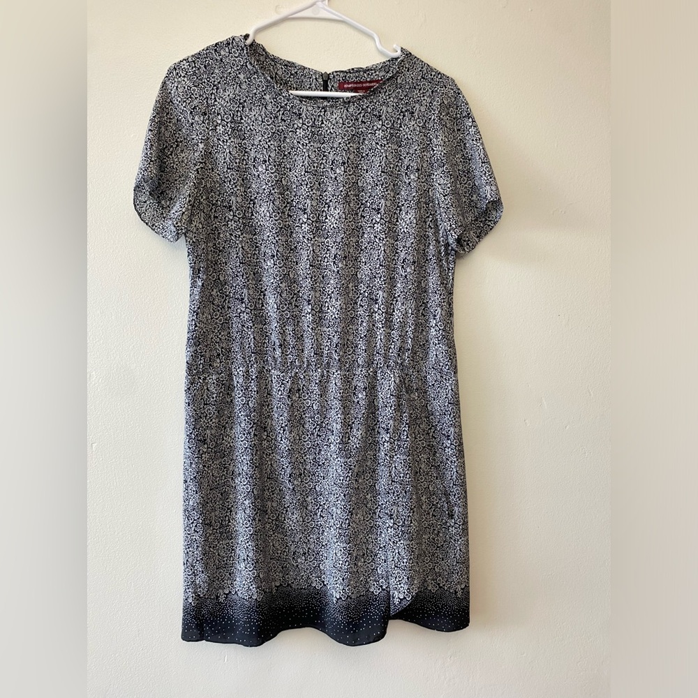 Comptoir des Cotonniers 100% Silk Floral Midi Dress Black Gray Size M